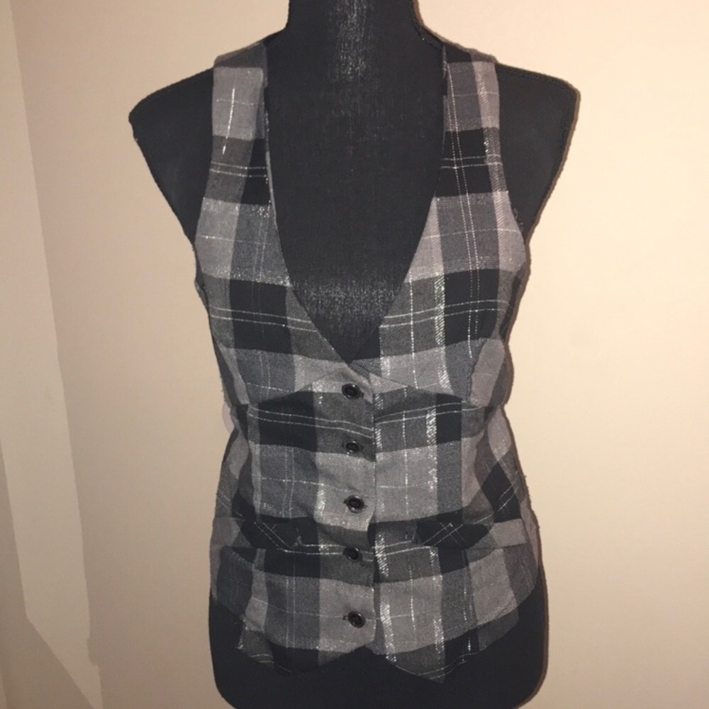Fashionable gray and black button up vest. Small.